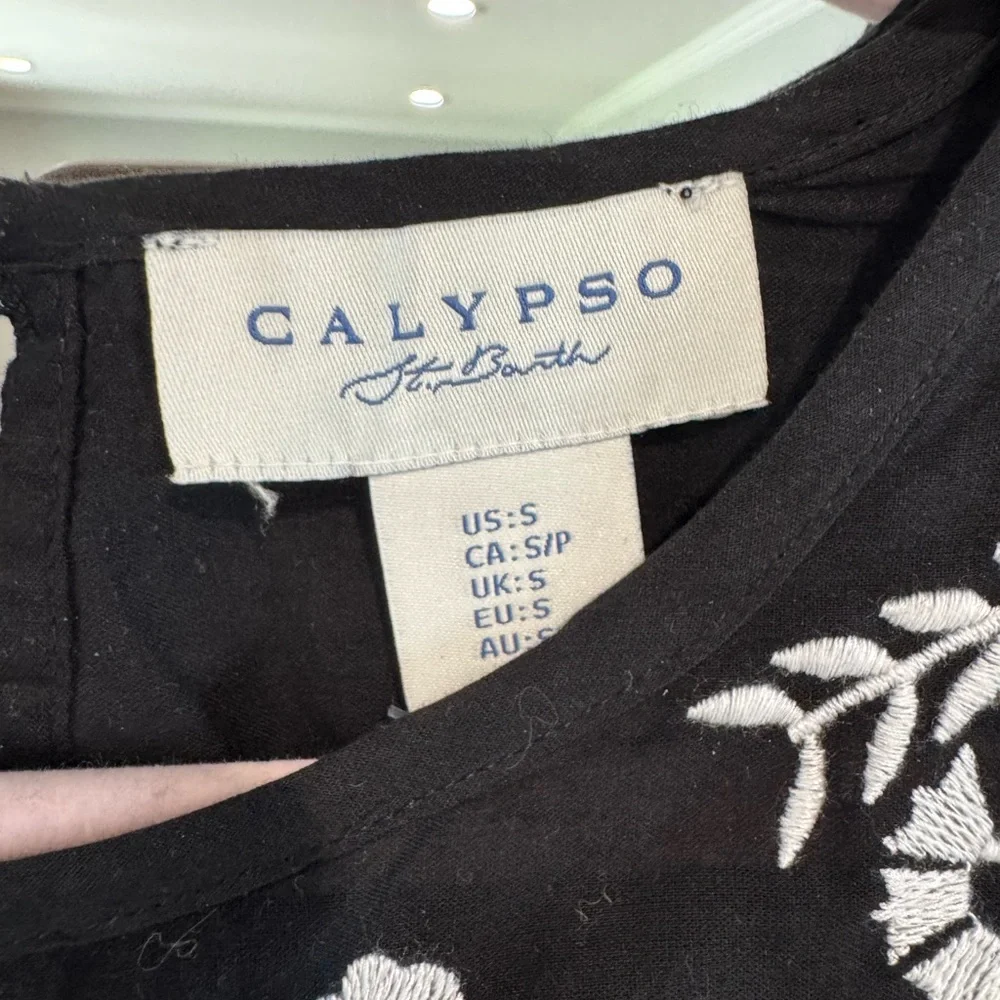 Calypso Black Floral Embroidered Puff-Sleeve Top - Picture 4 of 5